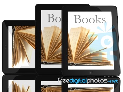 Tablet Computer With Books Stock Image