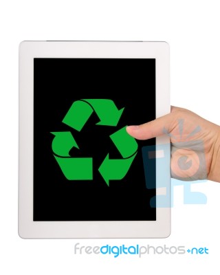 Tablet Computer With Recycle Symbol Stock Photo