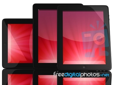 Tablet Computers With Red Screen Stock Image