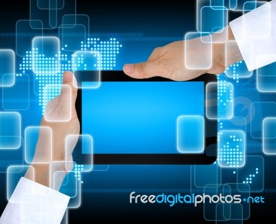 Tablet Pc On Hand Stock Photo