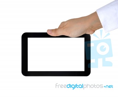 Tablet Pc On Woman Hand Stock Photo