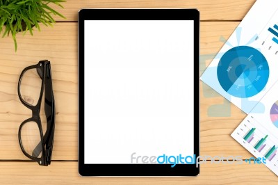 Tablet White Screen On Business Table Stock Photo