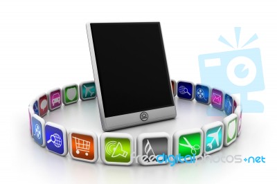 Tablet With App Symbols Stock Image