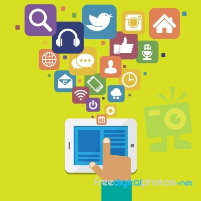 Tablet With Social Media Icons Stock Image