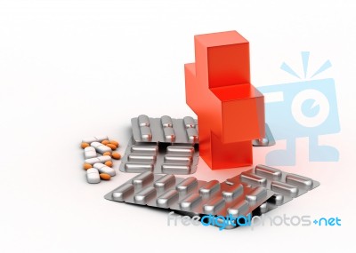 Tablets And Red Cross Sign Stock Image