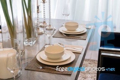 Tableware On Marble Worktop Stock Photo