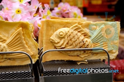 Taiyaki Bun On The Metal Shelf Stock Photo