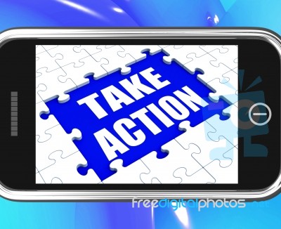 Take Action Tablet Shows Motivate To Do Something Stock Image