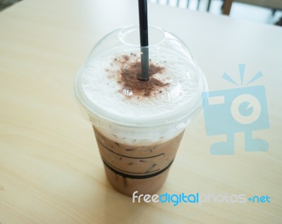 Take Away Cup Of Iced Coffee Mocha Stock Photo