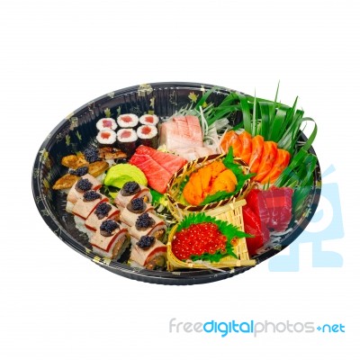 Take Away Sushi Express On Plastic Tray Stock Photo