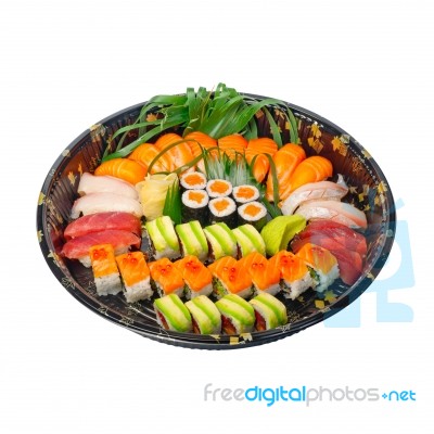 Take Away Sushi Express On Plastic Tray Stock Photo