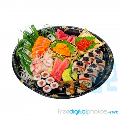 Take Away Sushi Express On Plastic Tray Stock Photo