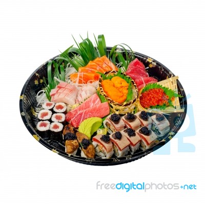 Take Away Sushi Express On Plastic Tray Stock Photo