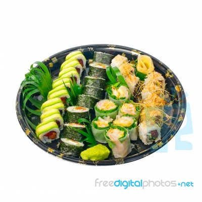 Take Away Sushi Express On Plastic Tray Stock Photo