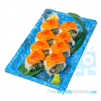 Take Away Sushi Express On Plastic Tray Stock Photo