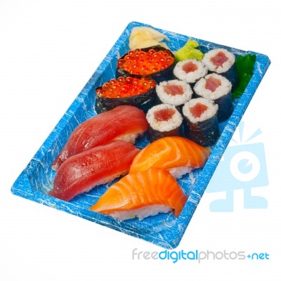 Take Away Sushi Express On Plastic Tray Stock Photo