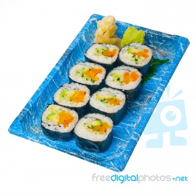 Take Away Sushi Express On Plastic Tray Stock Photo