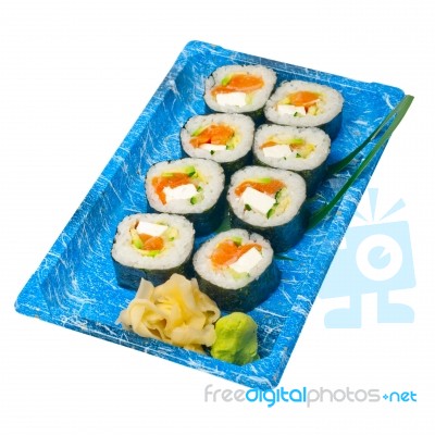 Take Away Sushi Express On Plastic Tray Stock Photo