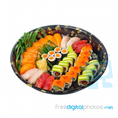 Take Away Sushi Express On Plastic Tray Stock Photo