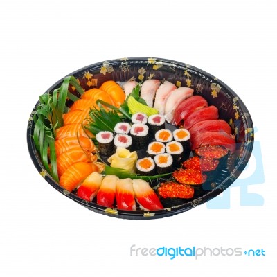 Take Away Sushi Express On Plastic Tray Stock Photo