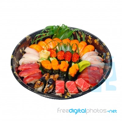 Take Away Sushi Express On Plastic Tray Stock Photo
