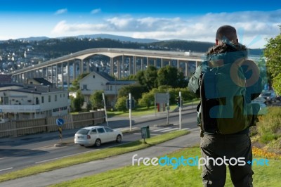 Taking Photo Of Norway Background Stock Photo