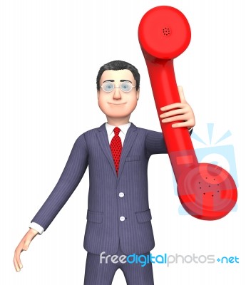 Talking Character Shows Phone Call And Business 3d Rendering Stock Image