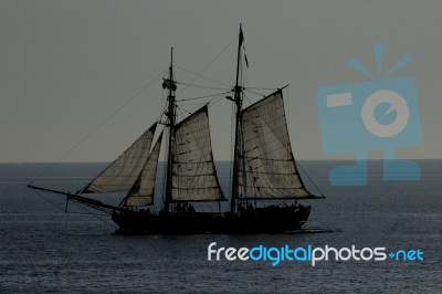 Tall Ship At Dusk Stock Photo