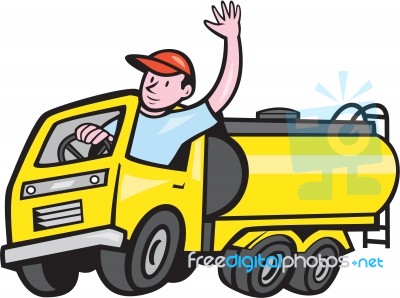 Tanker Truck Driver Waving Cartoon Stock Image