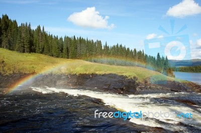 Tannforsen Waterfall, Sweden Stock Photo