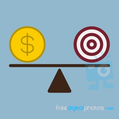 Target And Money Coin On Scale Stock Image