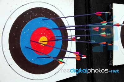 Target Archery And Many Arrow Stock Photo