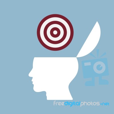 Target Goal On Top Of Opened Human Head Stock Image