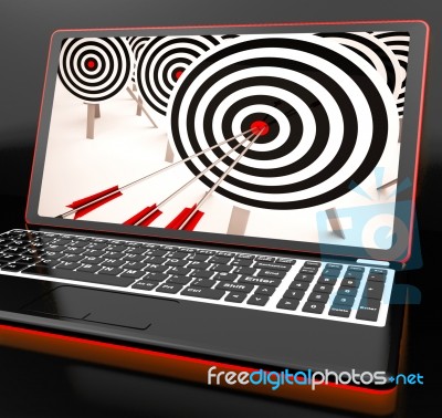 Target Hit On Laptop Showing Perfect Shot Stock Image