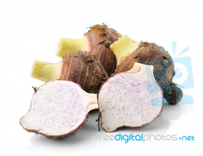 Taro Root Isolated On White Background Stock Photo