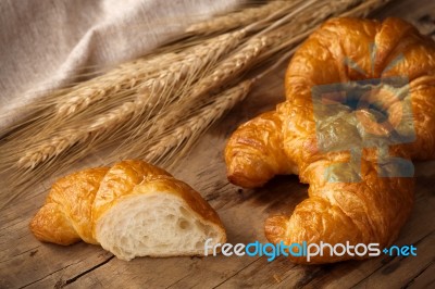 Tasty Croissant Still Life Rustic Wooden Background Stock Photo