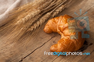 Tasty Croissant Still Life Rustic Wooden Background Stock Photo