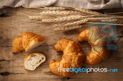 Tasty Croissant Still Life Rustic Wooden Background Stock Photo