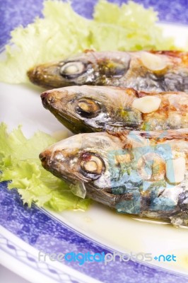 Tasty Grilled Sardines Stock Photo