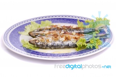 Tasty Grilled Sardines Stock Photo