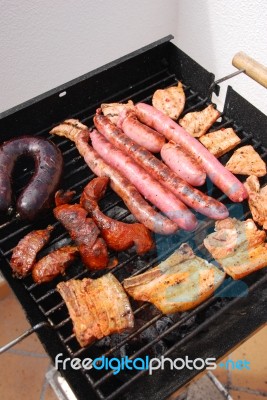 Tasty Meal With Fresh Meat On Grill Stock Photo