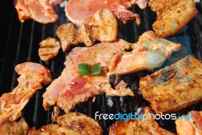 Tasty Meal With Fresh Meat On Grill Stock Photo