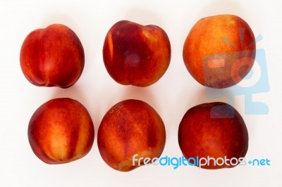 Tasty Nectarines Fruits Isolated On White Background Stock Photo