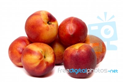 Tasty Nectarines Fruits Isolated On White Background Stock Photo