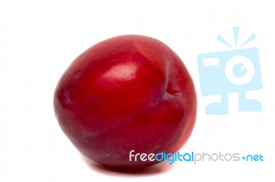 Tasty Red Plum Fruit Isolated On White Background Stock Photo