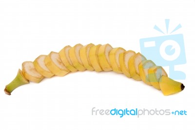 Tasty Sliced Banana Fruit Isolated On White Background Stock Photo