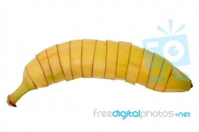 Tasty Sliced Banana Fruit Isolated On White Background Stock Photo