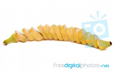 Tasty Sliced Banana Fruit Isolated On White Background Stock Photo