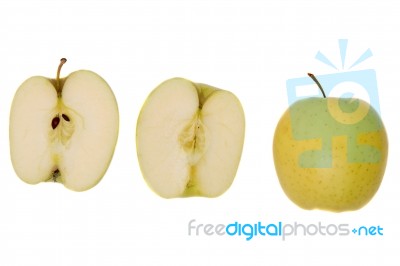 Tasty Yellow Apples Fruits Isolated On White Background Stock Photo