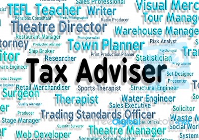 Tax Adviser Shows Mentors Word And Words Stock Image